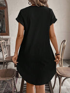 EMERY ROSE Solid Notched Button Front Batwing Sleeve Shirt Dress,Summer Dresses For Women
