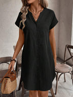 EMERY ROSE Solid Notched Button Front Batwing Sleeve Shirt Dress,Summer Dresses For Women