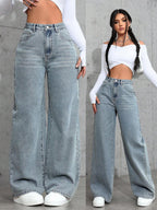 SHEIN ICON Casual Relaxed-Fit High-Waist Straight Leg Denim Jeans