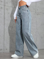 SHEIN ICON Casual Relaxed-Fit High-Waist Straight Leg Denim Jeans