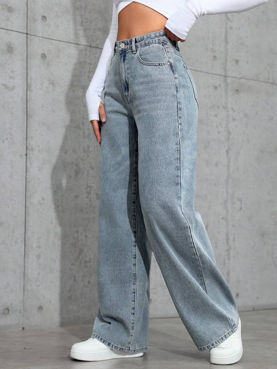 SHEIN ICON Casual Relaxed-Fit High-Waist Straight Leg Denim Jeans