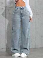 SHEIN ICON Casual Relaxed-Fit High-Waist Straight Leg Denim Jeans