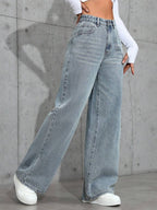 SHEIN ICON Casual Relaxed-Fit High-Waist Straight Leg Denim Jeans