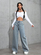 SHEIN ICON Casual Relaxed-Fit High-Waist Straight Leg Denim Jeans