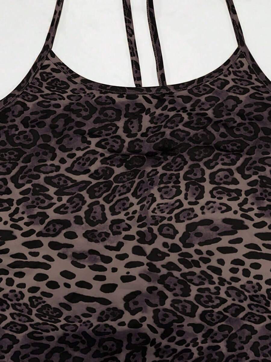Sweetra Women's Leopard Print Mermaid Hem Fitted Elegant Halter Neck Dress Maxi Women Outfit