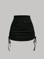 SHEIN x Lina SHEIN MOD Women's Casual Denim Skirt With Zipper Back And Side Ruched Design