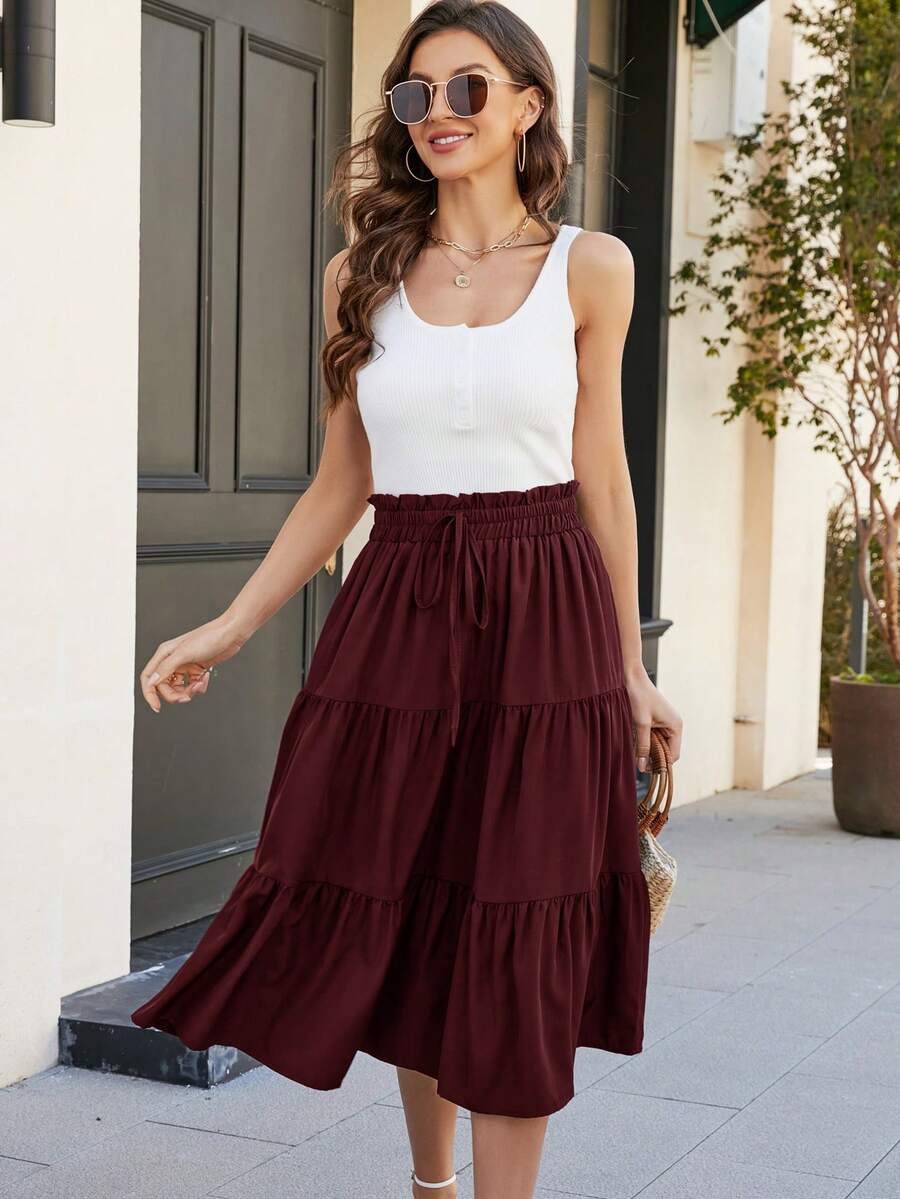 Women's Ditsy Floral Layered Ruffle Elastic Waist Vacation Skirt