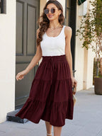 Women's Ditsy Floral Layered Ruffle Elastic Waist Vacation Skirt