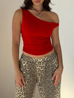 Women's Solid Color Casual Oblique Shoulder Short Sleeve Top