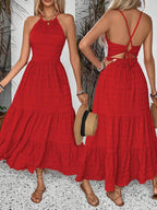 Breezaya Summer Holiday Solid Color Textured Backless Dress For New Year Clothes Maxi Vacation Beach Outfits Women