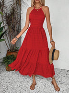 Breezaya Summer Holiday Solid Color Textured Backless Dress For New Year Clothes Maxi Vacation Beach Outfits Women