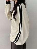 DAZY Women's Contrast Color Block Striped Long Sleeve Casual Letter Print Sweatshirt, Collegiate Style,Long Sleeve Tops,Fall Clothes