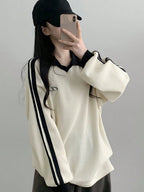DAZY Women's Contrast Color Block Striped Long Sleeve Casual Letter Print Sweatshirt, Collegiate Style,Long Sleeve Tops,Fall Clothes