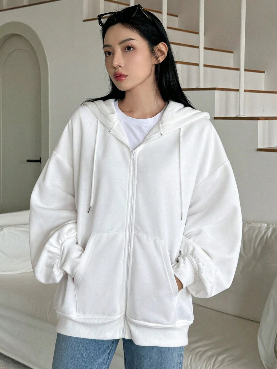 DAZY Women's Zipper Front Hoodie With Drawstring Closure,Long Sleeve Tops,Fall Clothes Sweatshirt Jacket