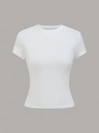 SHEIN LUNE Women's Solid Color Minimalist Regular Crew Neck Short Sleeve T-Shirt