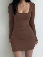 DAZY Women Long Sleeve Square Neck Casual Dress For Spring,Fall Dress