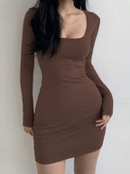 DAZY Women Long Sleeve Square Neck Casual Dress For Spring,Fall Dress