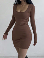 DAZY Women Long Sleeve Square Neck Casual Dress For Spring,Fall Dress