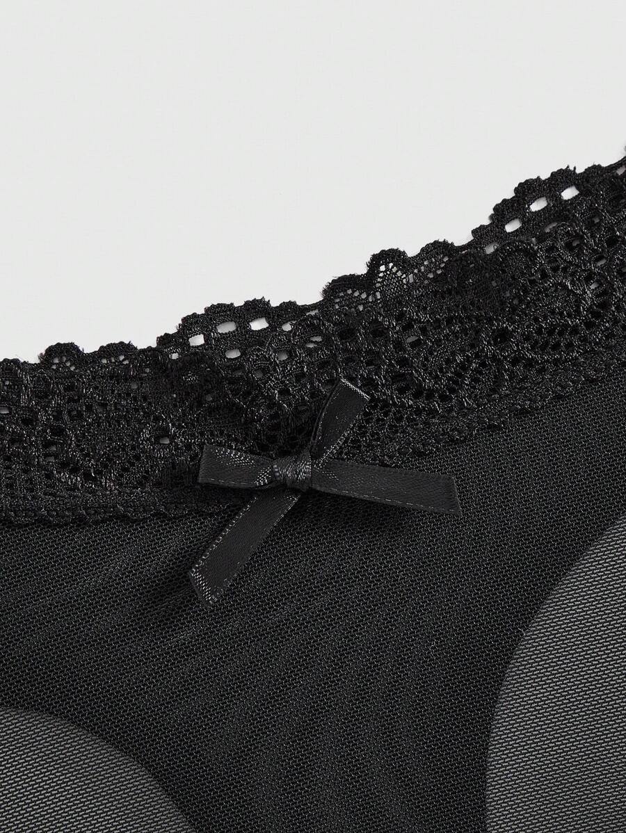 ROMWE J-Fashion 3pcs Y2K Harajuku Leopard Print Mesh & Lace Trim Women Narrow Band Brief Panty Set