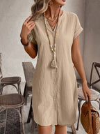 EMERY ROSE Solid Notched Button Front Batwing Sleeve Shirt Dress,Summer Dresses For Women