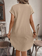 EMERY ROSE Solid Notched Button Front Batwing Sleeve Shirt Dress,Summer Dresses For Women
