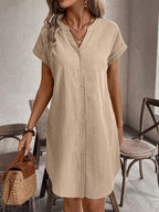 EMERY ROSE Solid Notched Button Front Batwing Sleeve Shirt Dress,Summer Dresses For Women