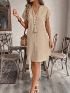 EMERY ROSE Solid Notched Button Front Batwing Sleeve Shirt Dress,Summer Dresses For Women