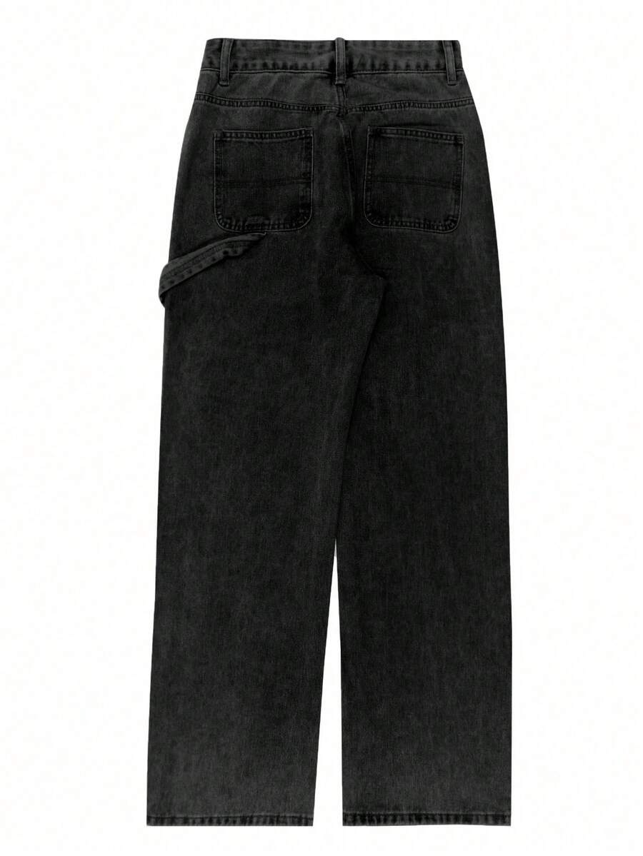 NVFelix Women's Loose Straight Leg Jeans, Distressed Wash, Elegant & Fashionable, Y2K Outdoor Style, Blue, Suitable For Winter, Thanksgiving And New Year Wear