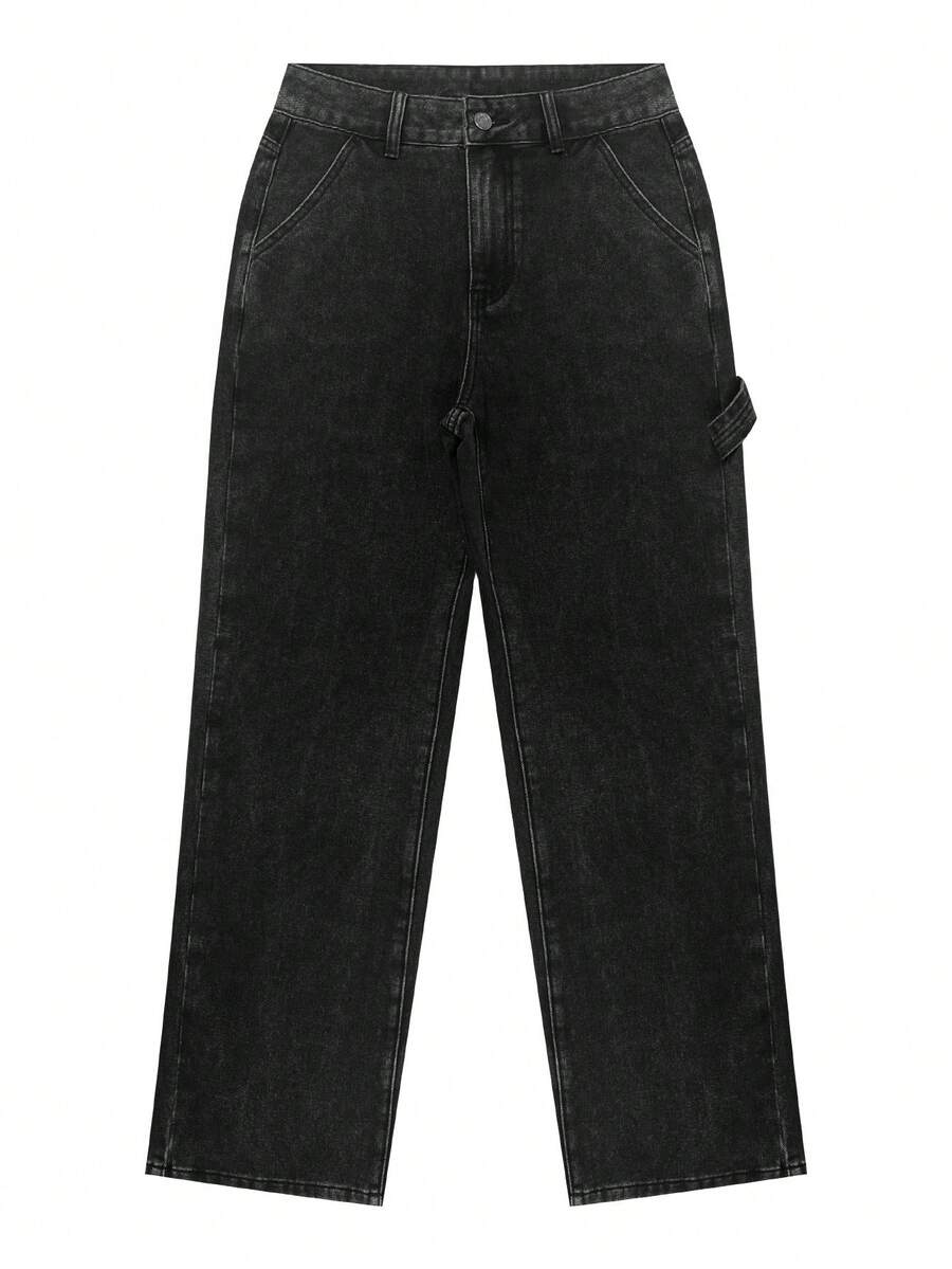 NVFelix Women's Loose Straight Leg Jeans, Distressed Wash, Elegant & Fashionable, Y2K Outdoor Style, Blue, Suitable For Winter, Thanksgiving And New Year Wear