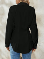 Airlisse Women's French Elegant Casual Cinched Waist Ruched Long Sleeve White Blouse, Suitable For Work And School