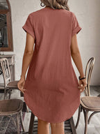 EMERY ROSE Solid Notched Button Front Batwing Sleeve Shirt Dress,Summer Dresses For Women