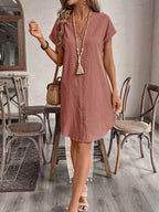 EMERY ROSE Solid Notched Button Front Batwing Sleeve Shirt Dress,Summer Dresses For Women