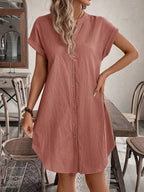 EMERY ROSE Solid Notched Button Front Batwing Sleeve Shirt Dress,Summer Dresses For Women