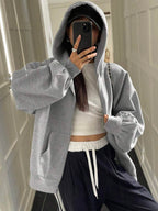 DAZY Women's Zipper Front Hoodie With Drawstring Closure,Long Sleeve Tops,Fall Clothes Sweatshirt Jacket
