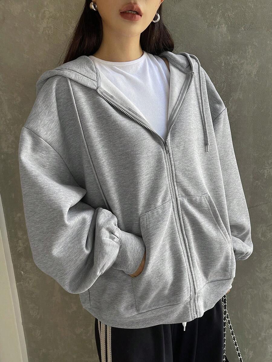 DAZY Women's Zipper Front Hoodie With Drawstring Closure,Long Sleeve Tops,Fall Clothes Sweatshirt Jacket