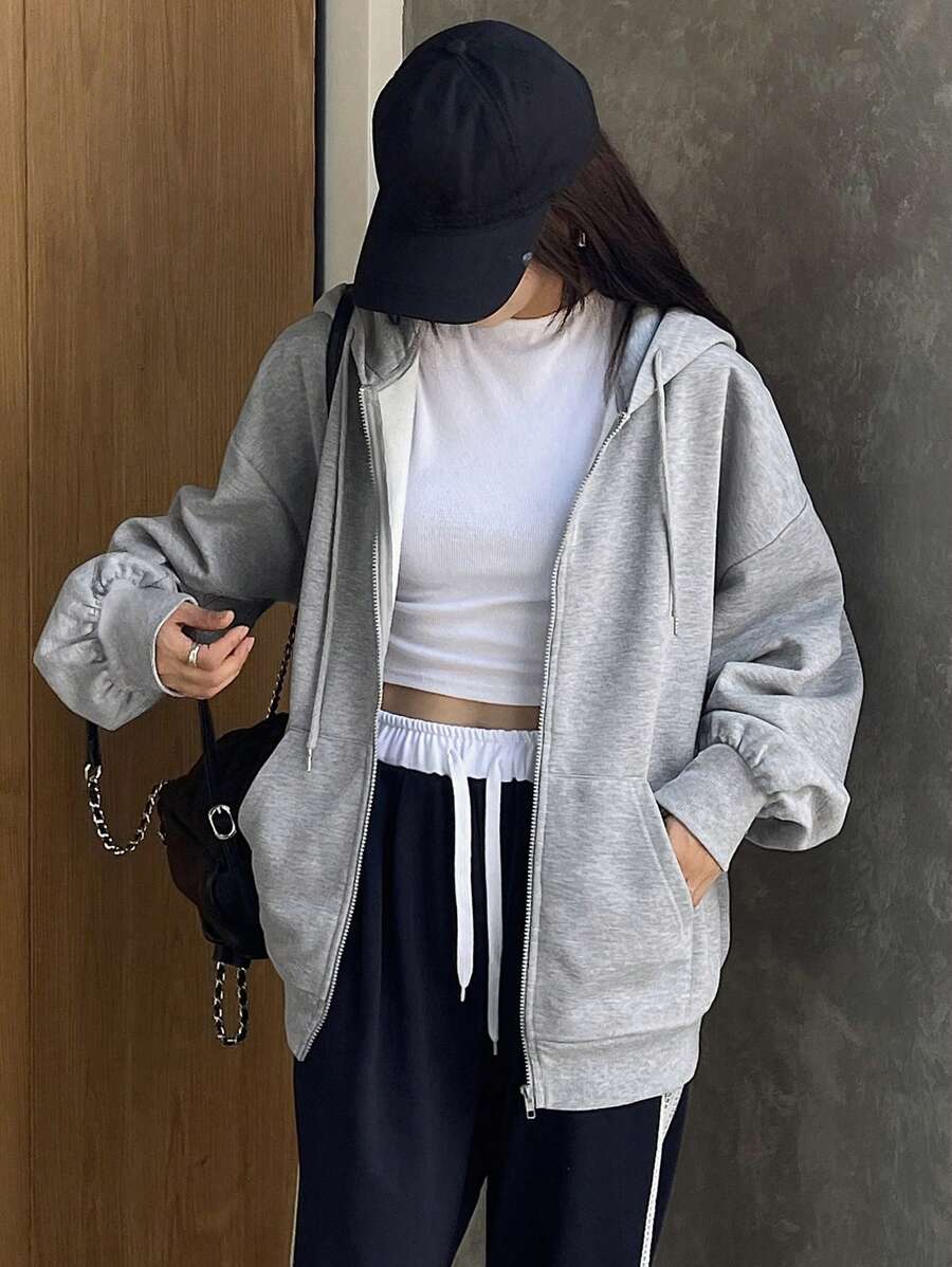 DAZY Women's Zipper Front Hoodie With Drawstring Closure,Long Sleeve Tops,Fall Clothes Sweatshirt Jacket