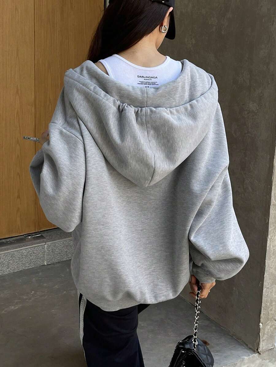 DAZY Women's Zipper Front Hoodie With Drawstring Closure,Long Sleeve Tops,Fall Clothes Sweatshirt Jacket