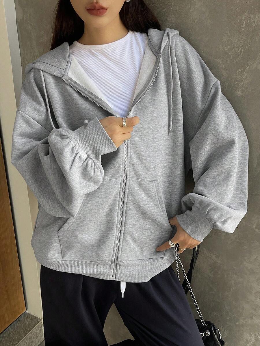 DAZY Women's Zipper Front Hoodie With Drawstring Closure,Long Sleeve Tops,Fall Clothes Sweatshirt Jacket