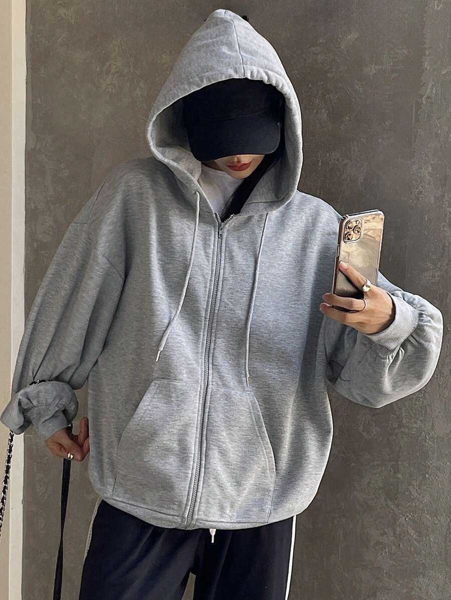 DAZY Women's Zipper Front Hoodie With Drawstring Closure,Long Sleeve Tops,Fall Clothes Sweatshirt Jacket