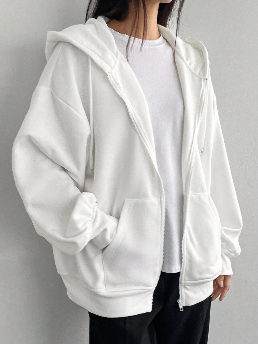 DAZY Women's Zipper Front Hoodie With Drawstring Closure,Long Sleeve Tops,Fall Clothes Sweatshirt Jacket