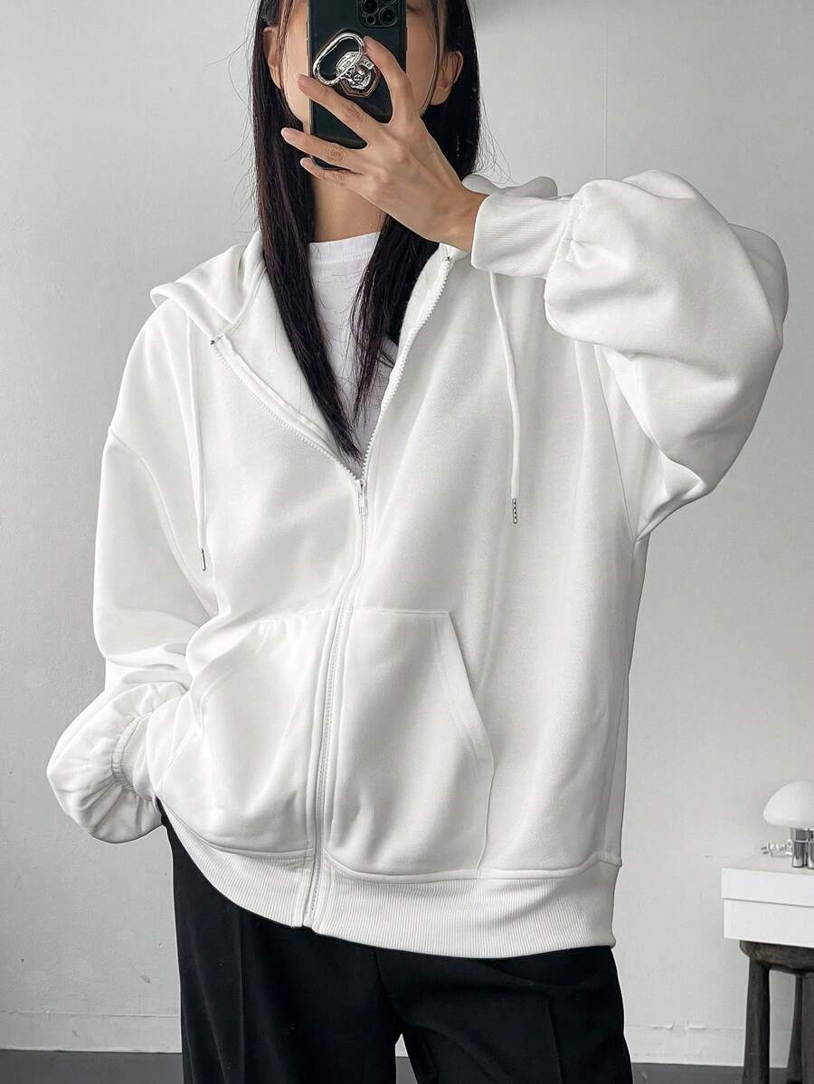 DAZY Women's Zipper Front Hoodie With Drawstring Closure,Long Sleeve Tops,Fall Clothes Sweatshirt Jacket