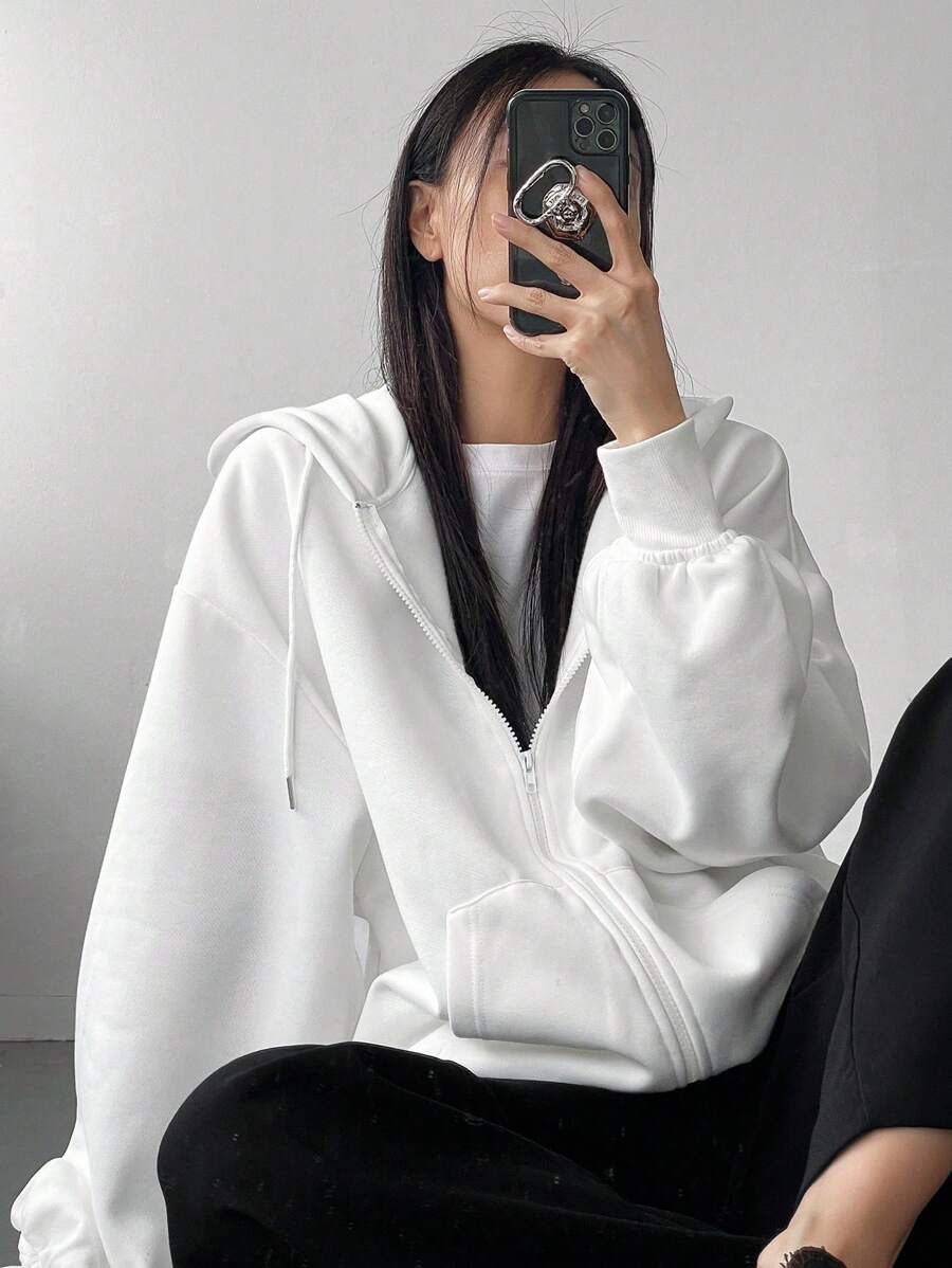 DAZY Women's Zipper Front Hoodie With Drawstring Closure,Long Sleeve Tops,Fall Clothes Sweatshirt Jacket