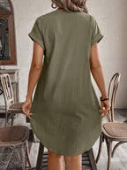 EMERY ROSE Solid Notched Button Front Batwing Sleeve Shirt Dress,Summer Dresses For Women
