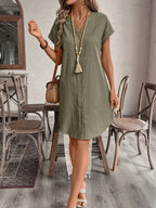 EMERY ROSE Solid Notched Button Front Batwing Sleeve Shirt Dress,Summer Dresses For Women