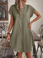 EMERY ROSE Solid Notched Button Front Batwing Sleeve Shirt Dress,Summer Dresses For Women