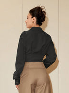 Women Solid Color Long Sleeve Fitted Elegant Blouse, Casual Cardigan Shirt Top, Spring/Autumn Daily Wear