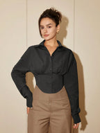 Women Solid Color Long Sleeve Fitted Elegant Blouse, Casual Cardigan Shirt Top, Spring/Autumn Daily Wear