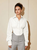 Women Solid Color Long Sleeve Fitted Elegant Blouse, Casual Cardigan Shirt Top, Spring/Autumn Daily Wear