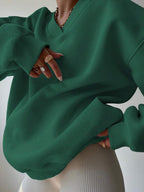 INAWLY Women's Spring And Autumn Loose Fit Casual Pullover With V-Neck And Dropped Shoulders,Ladies Spring/Fall Casual Long Sleeve V Neck Loose Regular Mint Green Drop Shoulder Pullovers Women Hoodies,Long Sleeve Tops Graduation,Back To School Outfits,Graduation,Teacher Outfits For Women,Back To School