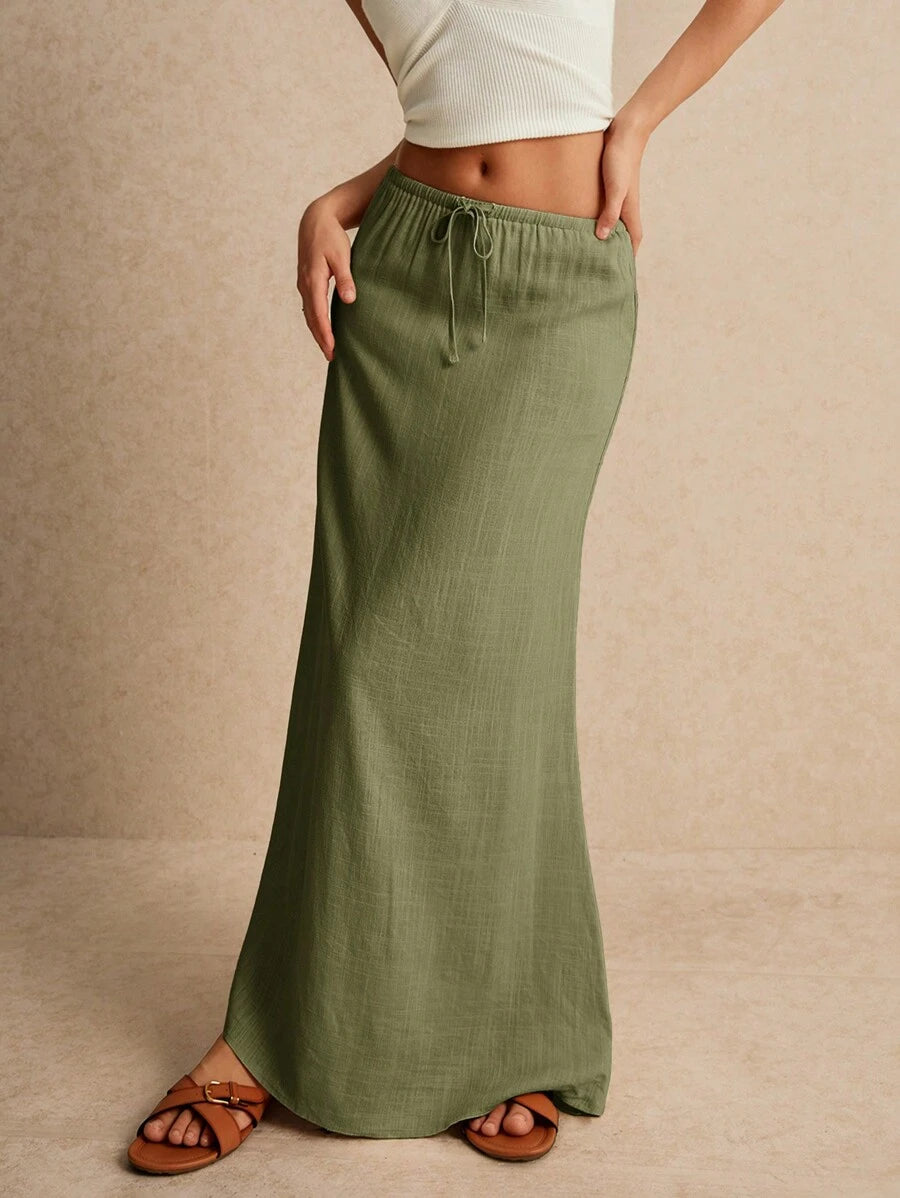 Poéselle Women's Skirt, Floor Length Maxi Skirt, Tie At Waist, Cute Skirt, Low Waist Skirt